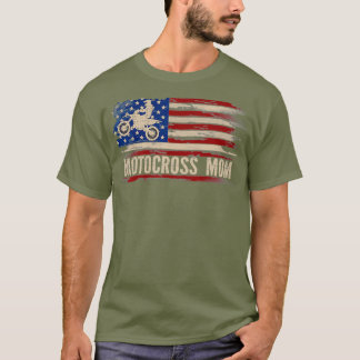 Camiseta Vintage Motocross Mãe Americana Flag Dirt