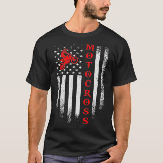 Camiseta Vintage Motorcross Dirt Bike Flag Americano Patrio