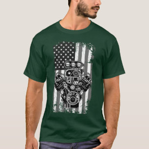 Camiseta Vintage Muscular Carro Pistão Americano Bandeira F