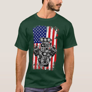 Camiseta Vintage Muscular Carro Pistão Americano Bandeira F