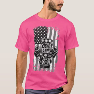 Camiseta Vintage Muscular Carro Pistão Americano Bandeira F