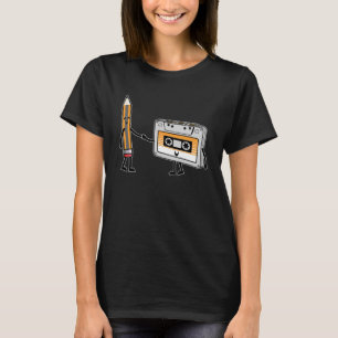Camiseta Vintage Music 80s 90s com Lápis e Cassete T