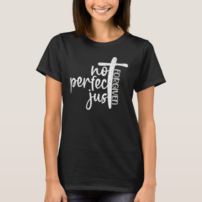 Camiseta Vintage Não Perfeito Apenas Perdoado Cruz Cristã (Frente)