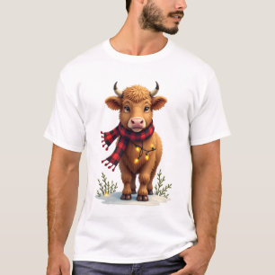 Camiseta Vintage Natal Vaca das Terras Altas com Xadrez de 