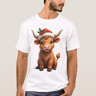 Camiseta Vintage Natal Vaca das Terras Altas da Escócia Fes