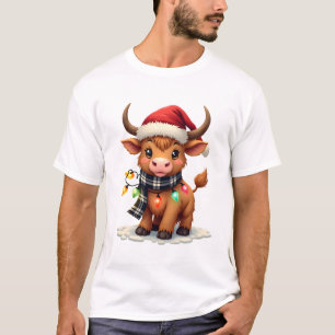 Camiseta Vintage Natal Vaca das Terras Altas em Chapéu de P