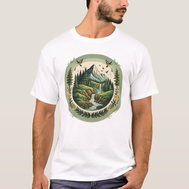 Camiseta Vintage Nature Landscape Mountain Scene (Frente)