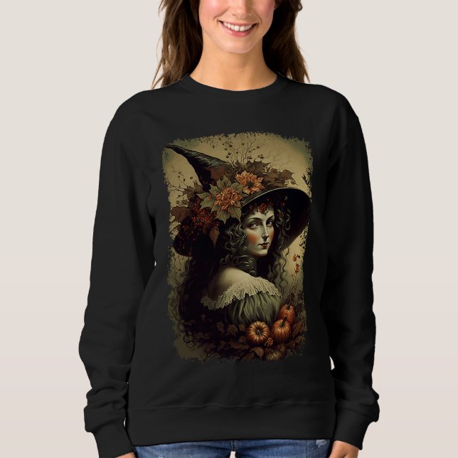 Camiseta Vintage Nature Witch October Halloween Illustratio (Frente)