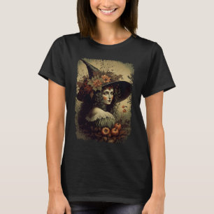 Camiseta Vintage Nature Witch Outono Ilustração do Dia das