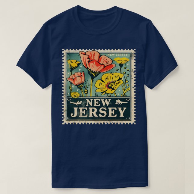 Camiseta Vintage New Jersey State Flower Stamp Design (Frente do Design)