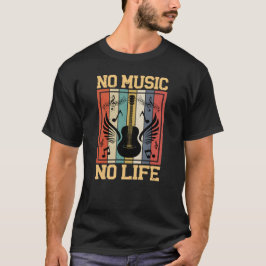 Camiseta Vintage No Music No Life Musical Guitar Notes