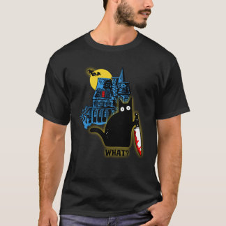 Camiseta Vintage "O quê?" Gato com Faca Sangrenta