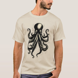 Camiseta Vintage Octopus Curious Tentacles Ink Illustration