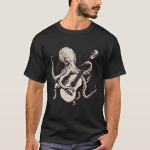Camiseta Vintage Octopus Tocando Violão Engraçado Guitarra