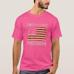 Camiseta Vintage Old American Flag Faith Love Freedom Chri
