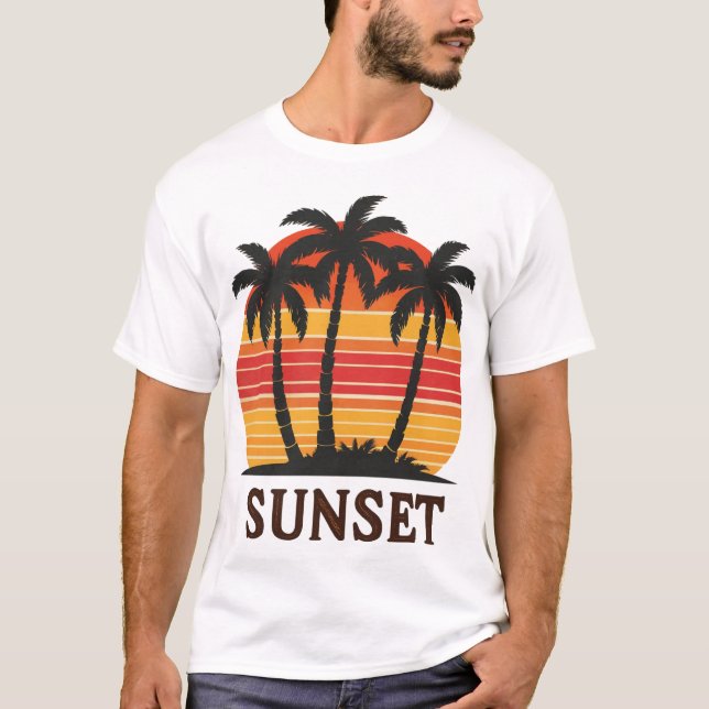 Camiseta Vintage Palm Tree Sunset Retro Aestético (Frente)