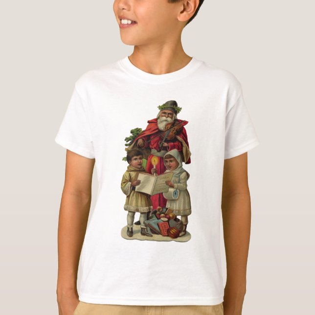 Camiseta Vintage Papais noeis Cantando Música de Natal (Frente)