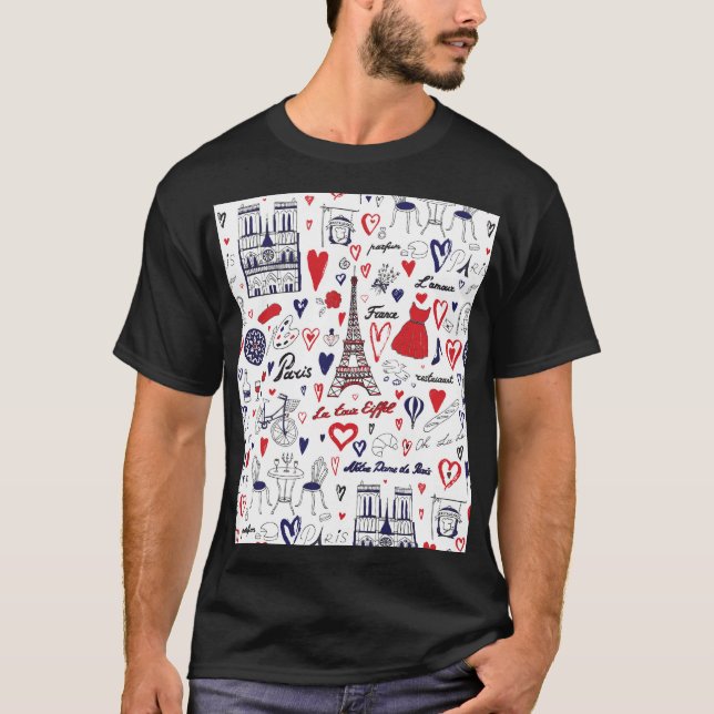 Camiseta Vintage Paris: padrão de linha de Viagem (Frente)