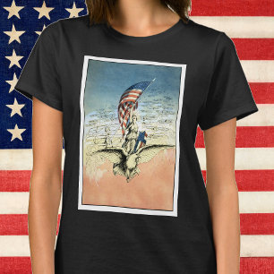 Camiseta Vintage Patriotic, Lady, Águia com Bandeira Americ
