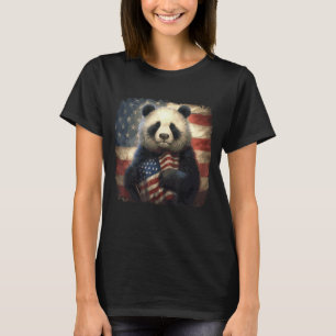 Camiseta Vintage Patriotic Panda Vestindo Design de Bandeir