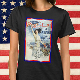 Camiseta Vintage Patriotic Woman w American Flag Poster Art