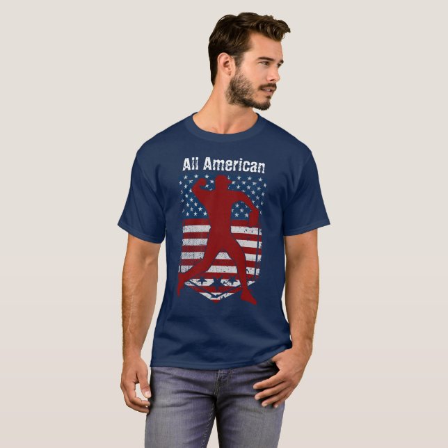 Camiseta Vintage Patriótica All-American Baseball se Distin (Frente Completa)