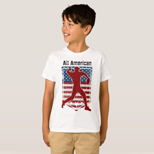Camiseta Vintage Patriótica All-American Baseball se Distin (Frente Completa)