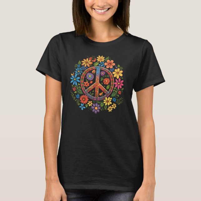 Camiseta Vintage Peace and Wild Flowers (Frente)