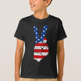Camiseta Vintage Peace Sign American Flag 4 of julho Kids