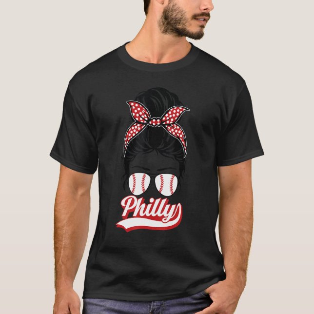 Camiseta Vintage Philly Baseball Fans Messy Bun Philadelphi (Frente)