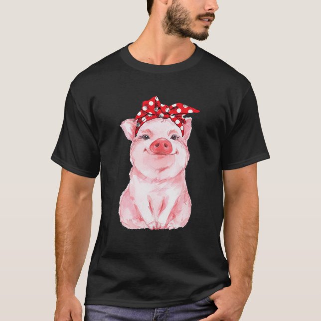 Camiseta Vintage Pig Cute Bandana (Frente)