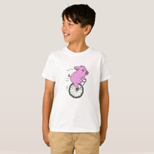 Camiseta vintage Pig em monociclo escolher cor de fundo