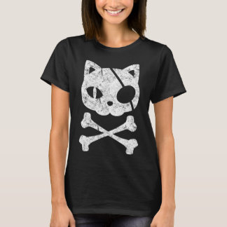 Camiseta Vintage Pirate Cat Kitten Halloween Skull Cross Bo