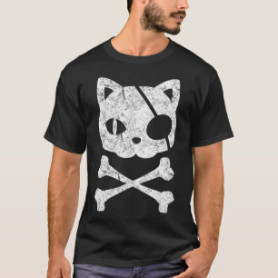 Camiseta Vintage Pirate Cat Kitten Halloween Skull Cross Bo