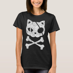 Camiseta Vintage Pirate Cat Kitten Halloween Skull Cross Bo