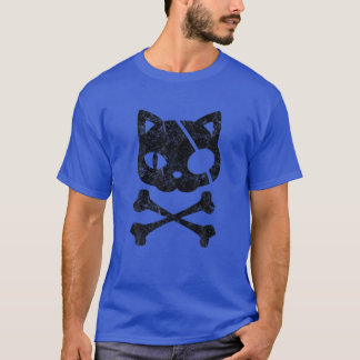 Camiseta Vintage Pirate Cat Kitten Halloween Skull Cross Bo