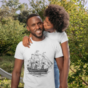 Camiseta Vintage Pirates Galleon, esboço de um navio de 74
