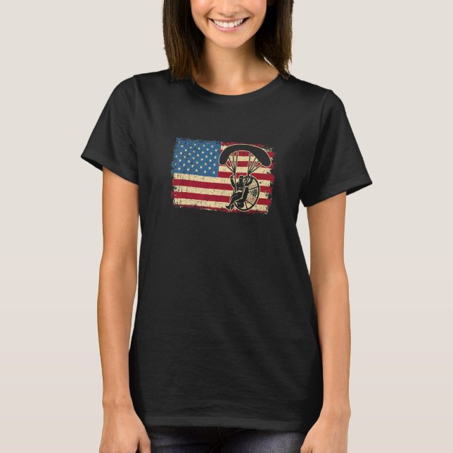 Camiseta Vintage Powerd Paraglider Us Flag Patriotic Paramo (Frente)