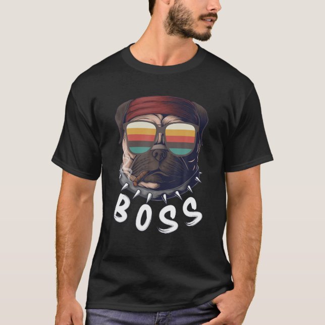 Camiseta Vintage Pug The Real Boss (Frente)