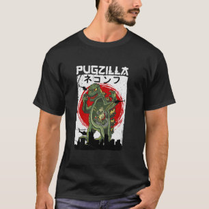 Camiseta Vintage Pugzilla Japonês Sunset Style Engraçado Pu