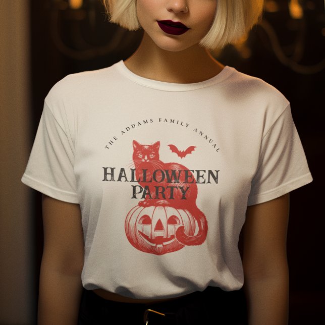 Camiseta Vintage Pumpkin Bat e Cat Halloween Party (Criador carregado)
