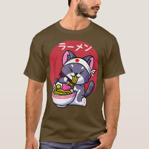 Camiseta Vintage Ramen Cat Kawaii Anime Otaku Japonês Girl