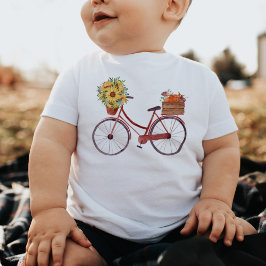 Camiseta Vintage Red Bicycle Sunflower & Pumpkins