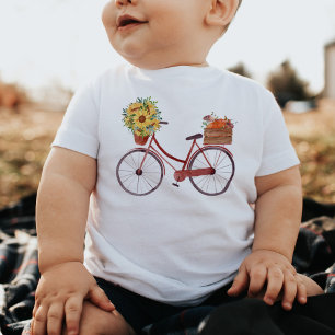 Camiseta Vintage Red Bicycle Sunflower & Pumpkins
