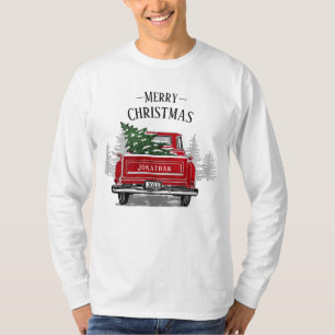 Camiseta Vintage Red Truck Árvore de Natal Nome Madeira Rús