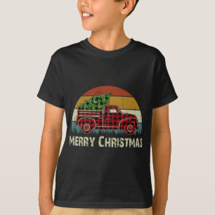 Camiseta Vintage Red Truck Buffalo Xadrez Com Feliz Christm