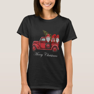 Camiseta Vintage Red Truck Com Três Gnomos Feliz Christma
