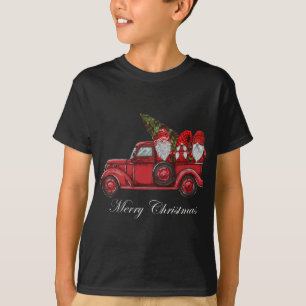 Camiseta Vintage Red Truck Com Três Gnomos Feliz Christma