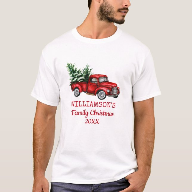 Camiseta Vintage Red Truck Family Natal (Frente)
