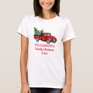 Camiseta Vintage Red Truck Family Natal das mulheres